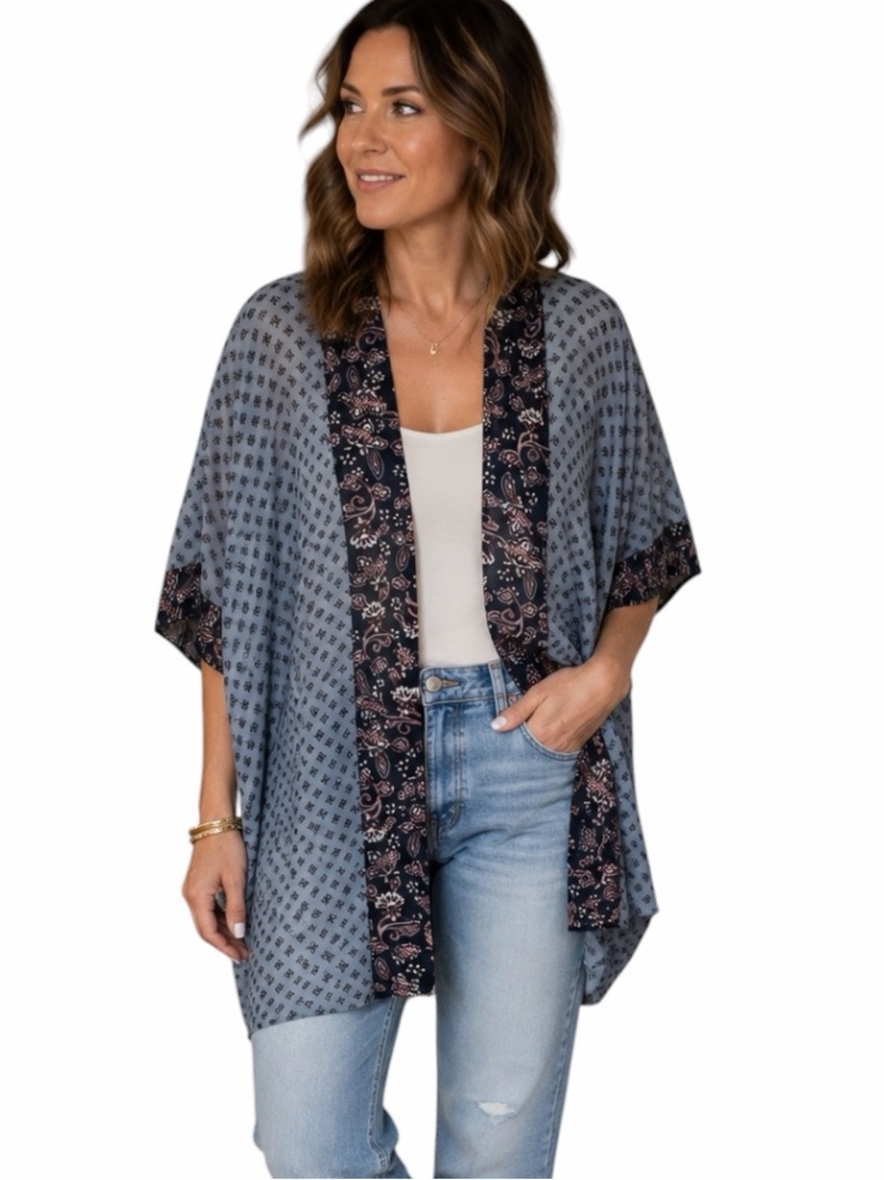 Maurices XL/1X Blue Gray Semi Sheer Boho Flowy Lightweight Kimono Cardigan